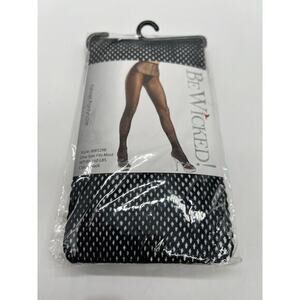 BE WICKED black premium fishnet footed nylon pantyhose NWT